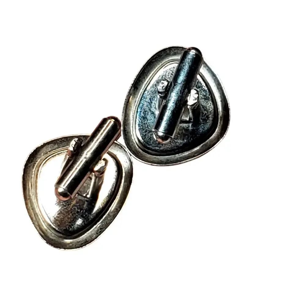 Silver Tone Clear Rhinestone Black Cufflinks .5